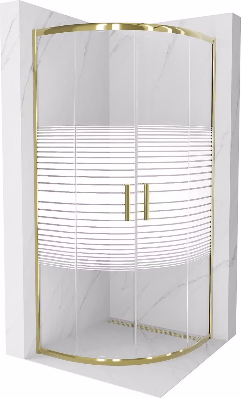 Mexen Rio cabina doccia semicircolare 90 x 90 cm, strisce bianche, oro - 863-090-090-50-20