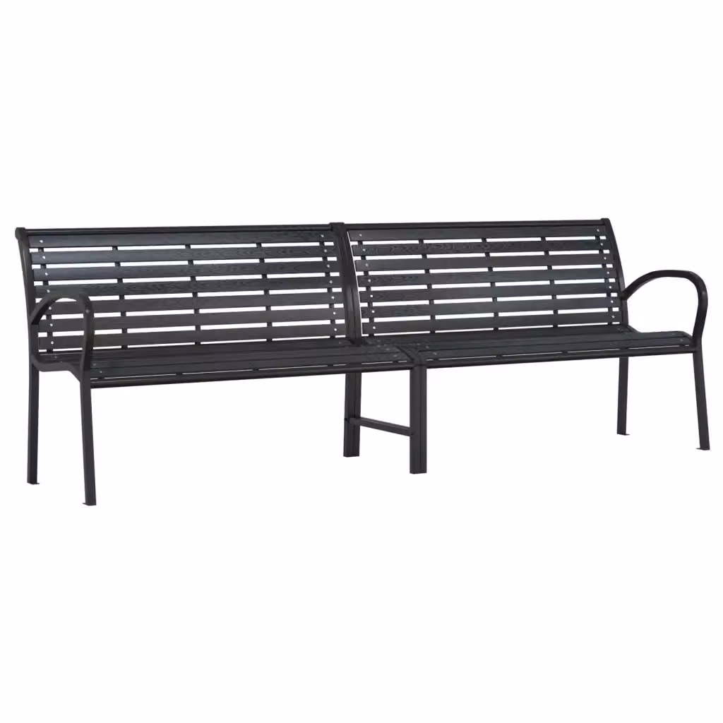 Panca da Giardino Doppia vidaXL in Acciaio e WPC con Braccioli, Colore Nero, L: 231 cm – 2