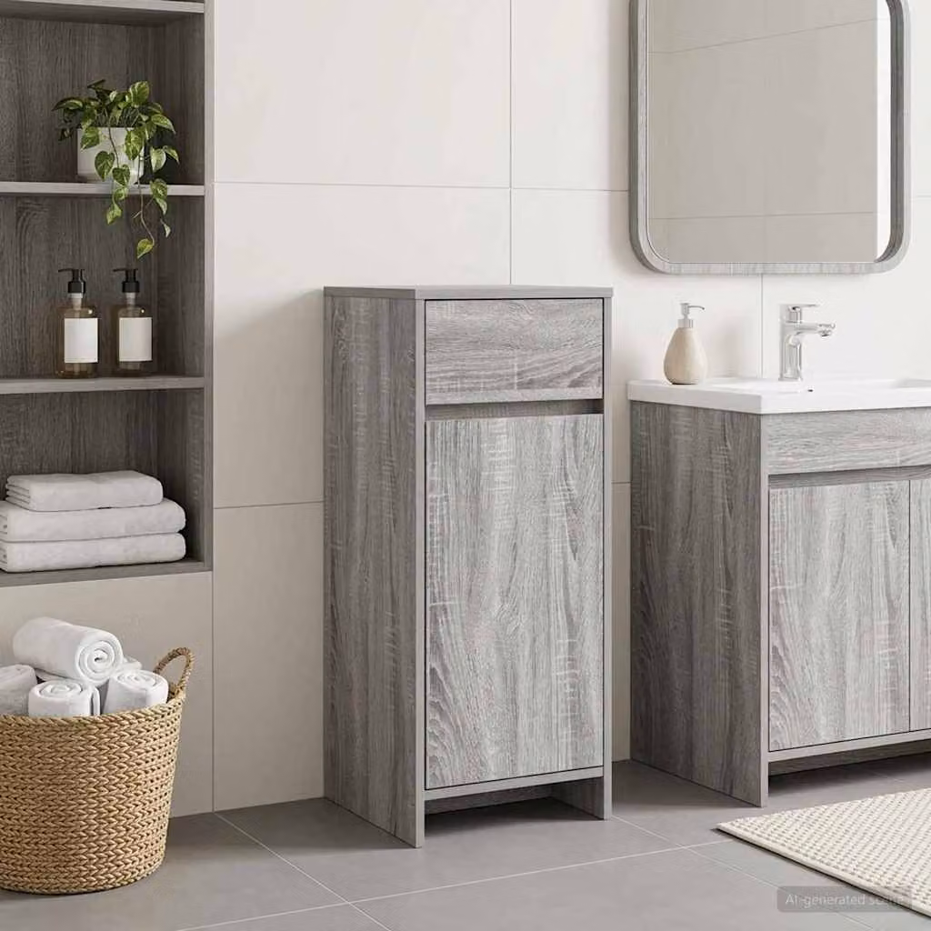 Mobile da bagno moderno vidaXL in MDF color grigio con ante a cerniera e cassetti, L: 35 cm, P: 36,5 cm, H: 85 cm