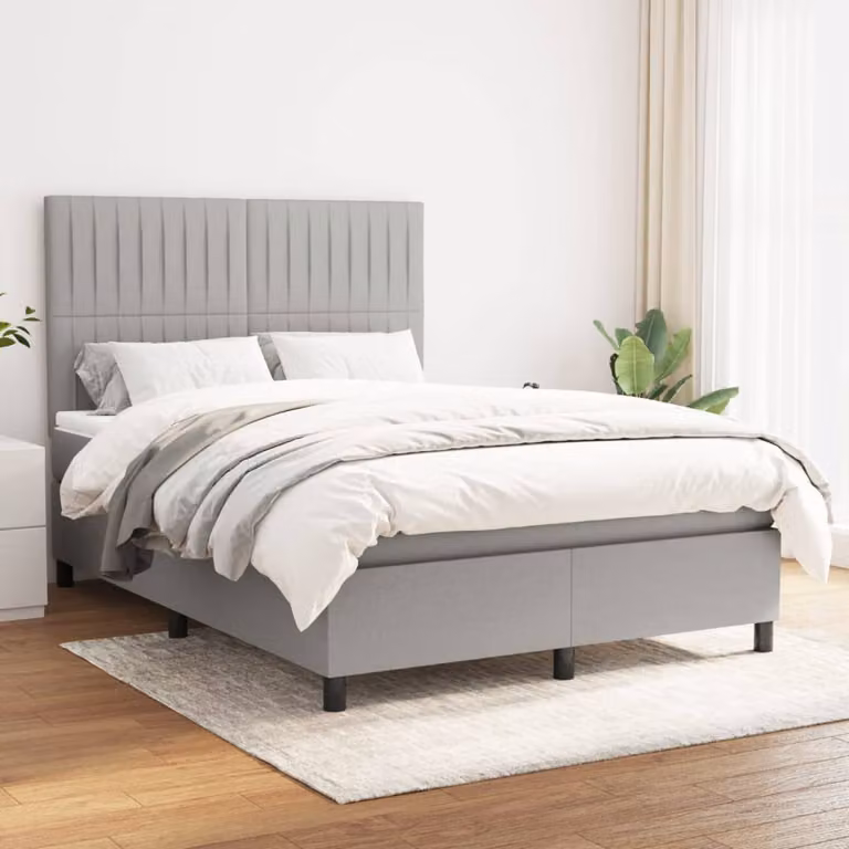 vidaXL Letto Ibrido con Giroletto a Molle e Materasso a Tasche Grigio Chiaro e Bianco L/P/H: 140 x 200 cm