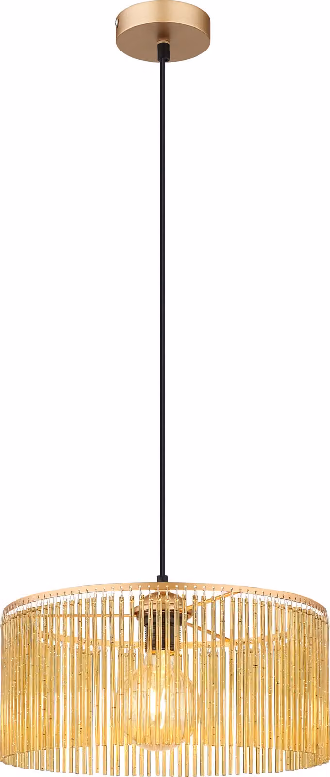 Lampada a sospensione NOWA, struttura in metallo dorato anticato, decorazione in acrilico ambrato, cavo in PVC nero, altezza regolabile, diametro: 350 mm, altezza: 1350 mm, esclusa lampadina: 1 x E27 60W 230V