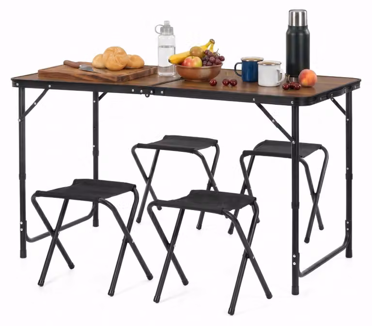 Tavolo da picnic pieghevole - Tavolo da campeggio - Set da campeggio - Tavolo da birra - Tavolo per ristorazione - Tavolo - Sedie - Pieghevole - Marrone - 120 x 60 x 55 cm