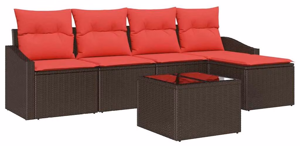 Set di divani da esterno, 6 pezzi, color marrone [materiale sintetico]: rattan sintetico