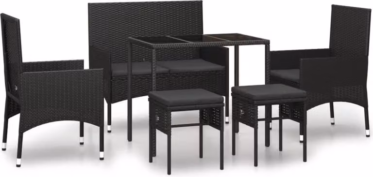 Set Mobili da Giardino 6 pz con Cuscini in Polyrattan Nero