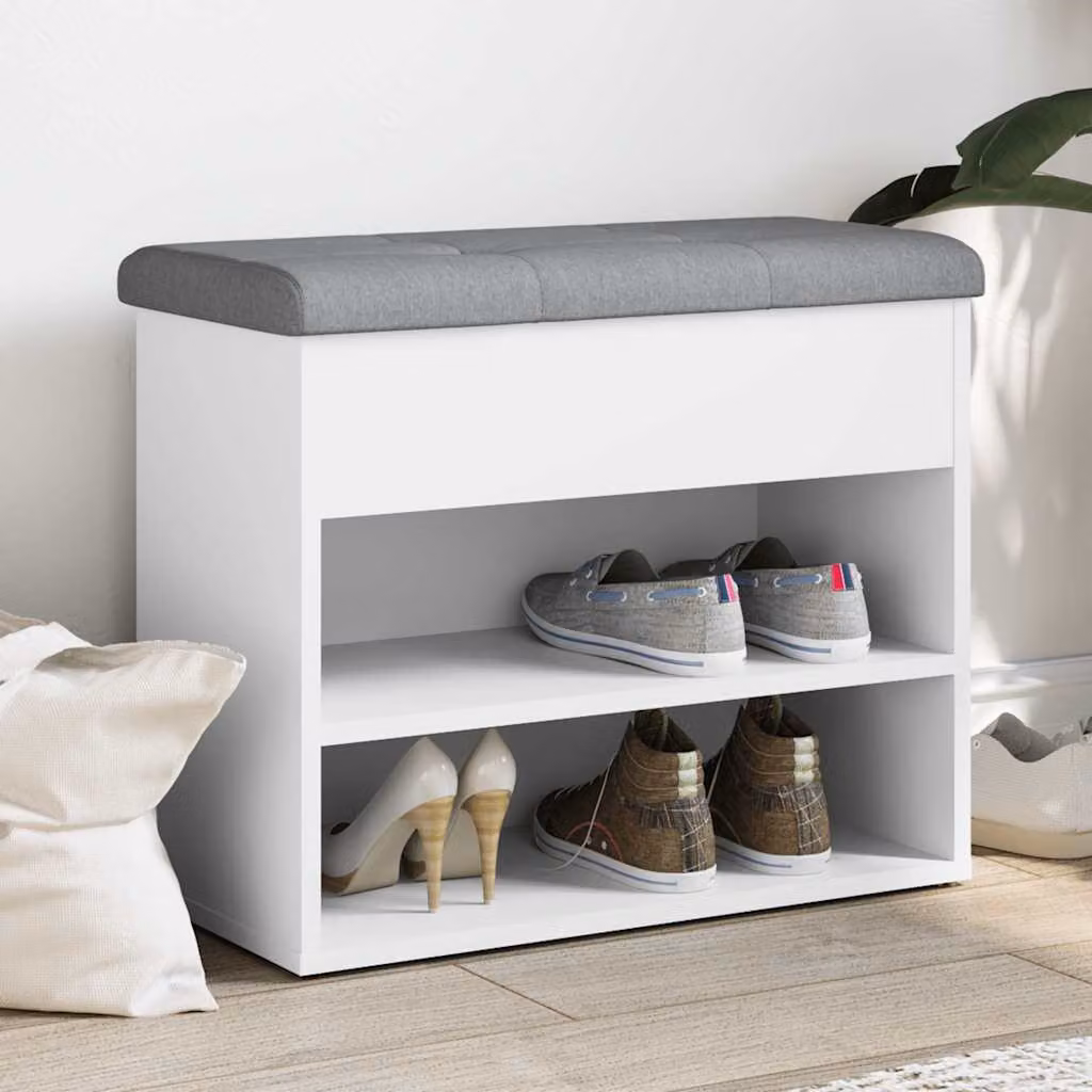 vidaXL Scarpiera con Panca Moderna in Legno e MDF, Colore Bianco e Grigio, L 62 x P 32 x H 50 cm