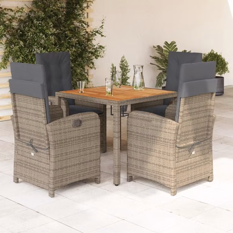 Maison Exclusive - Set da Pranzo da Giardino 5 pz con Cuscini in Polyrattan Grigio