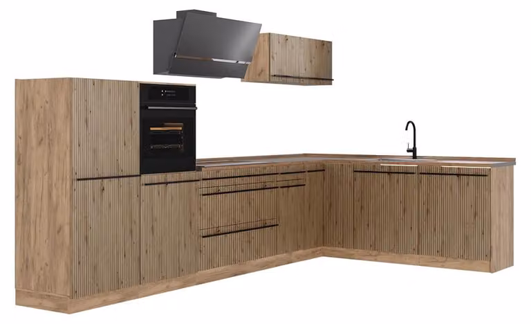 Cucina angolare completa Vicco R-Line Rovere artigianale/Rovere dorato 347 x cm piano di lavoro Rovere dorato, Model 67602
