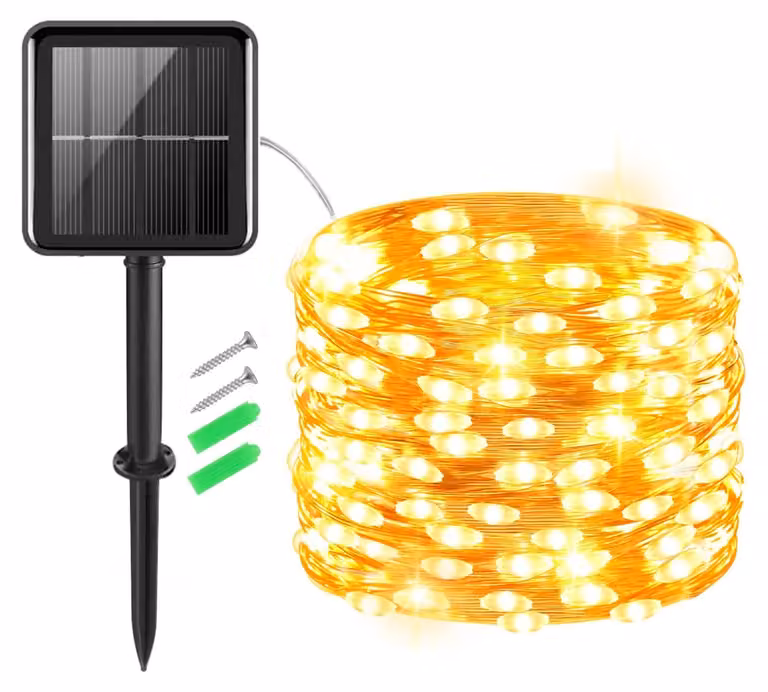 Catena luminosa solare, 5 metri, 50 LED, 8 modalità, grado di protezione IP65, luce bianco caldo