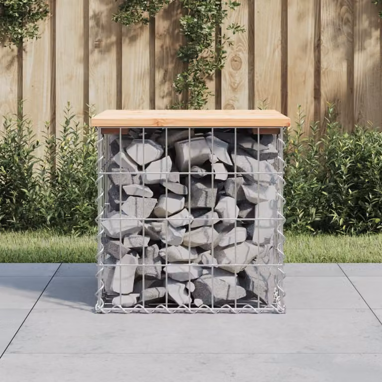 Panca da giardino vidaXL in legno di pino e metallo stile gabbione, colori marrone e grigio, L 44 cm x P 44 cm x H 42 cm