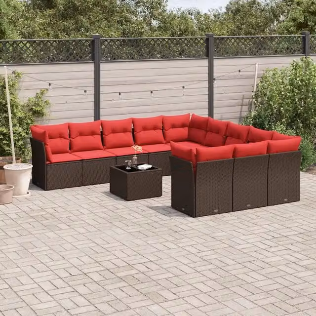 Set Divani da Giardino 12 pz con Cuscini Marrone in Polyrattan 3218424