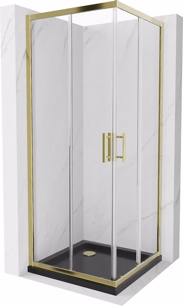 Mexen Rio cabina doccia quadrata 70 x 70 cm, trasparente, oro + piatto doccia Flat, nero- 860-070-070-50-00-4070G