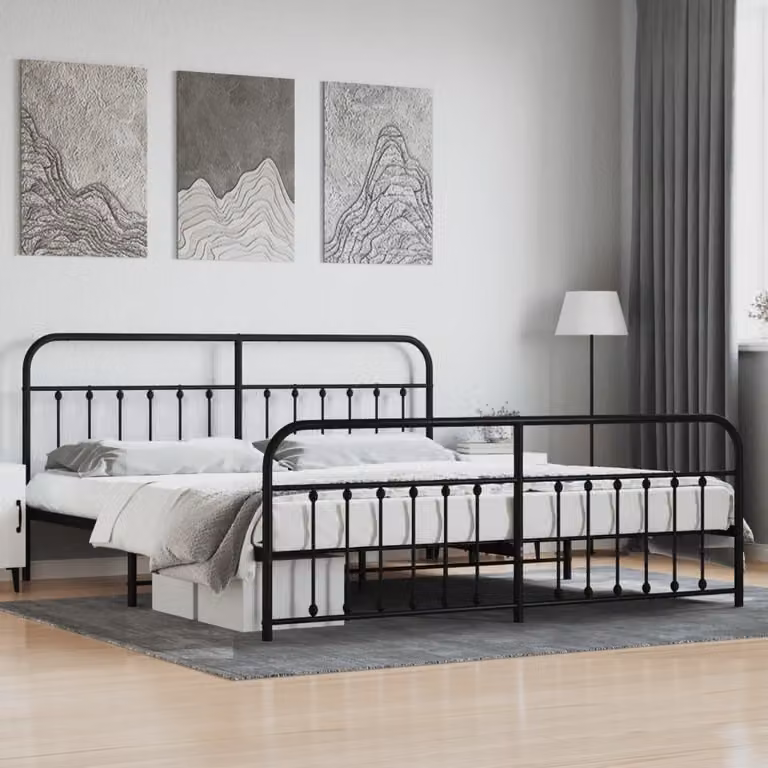 The Living Store Struttura letto con testiera e pediera in metallo nero 200x200 cm