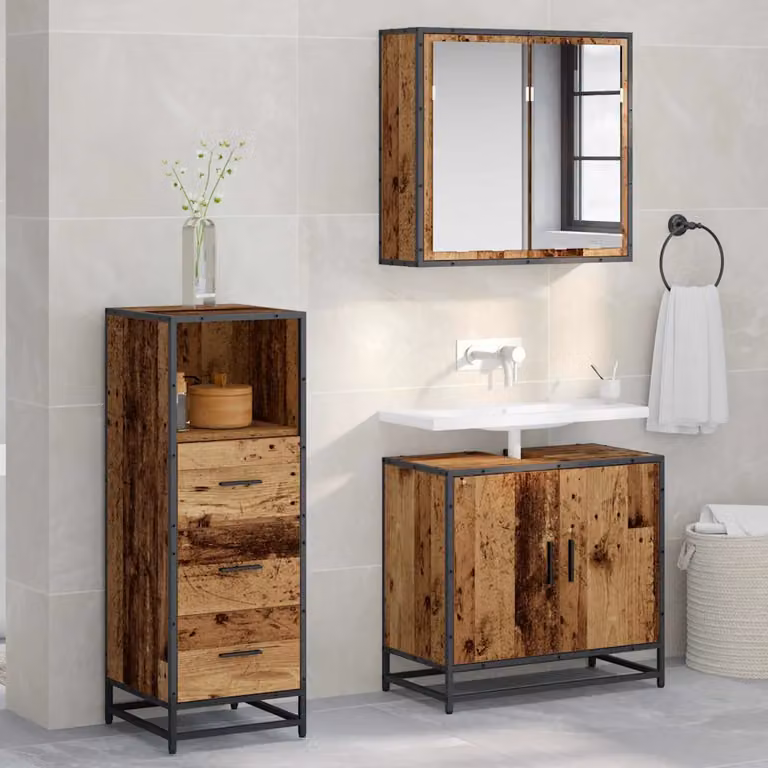 Set di mobili per il bagno vidaXL in legno vecchio marrone con ante e cassetti L: 35 cm, P: 37,5 cm, H: 100 cm