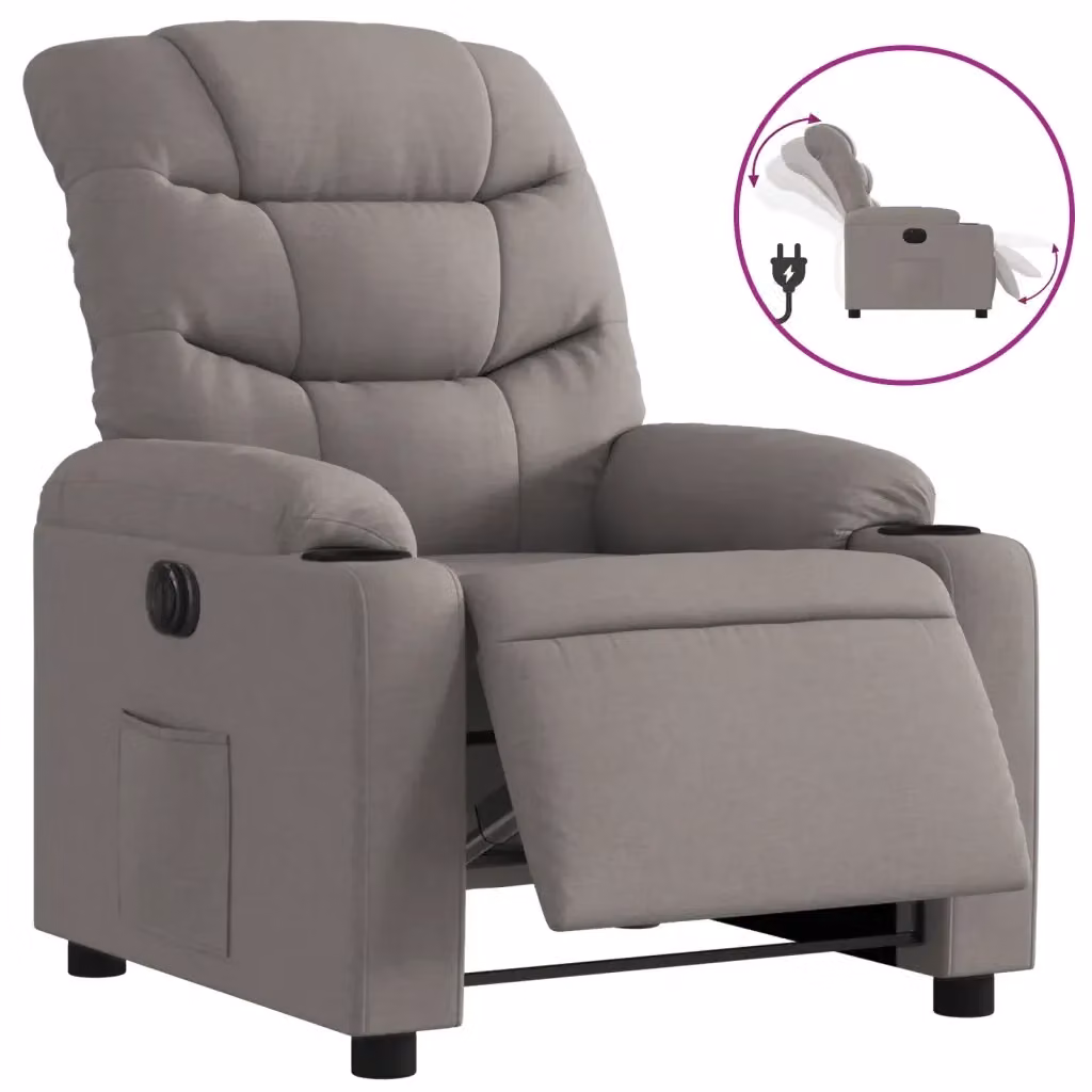 Poltrona elettrica reclinabile relax vidaXL in tessuto beige e grigio con struttura in legno e metallo – 2