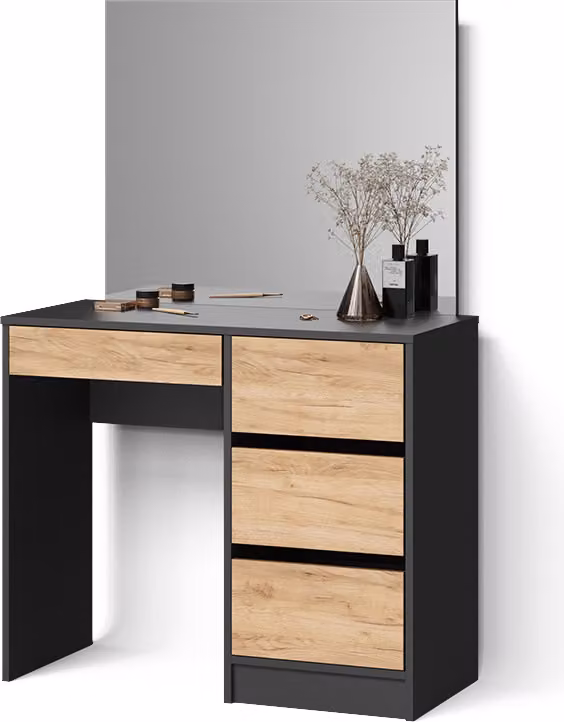 Tavolo da trucco Livinity Imola Antracite/Rovere dorato 90 cm con specchio, Model 53102