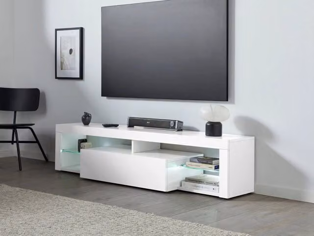 Mobile Tv 1 Anta a Ribalta e Ripiani a Giorno 160x40x35 cm Essential 1R Bianco Lucido