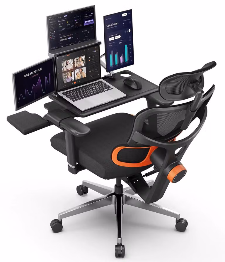 Sedia da ufficio ergonomica - NT002 - Con piano d'appoggio - Supporto lombare adattivo - Poggiapiedi - 4 angoli di inclinazione - Braccioli e poggiatesta regolabili - Nero