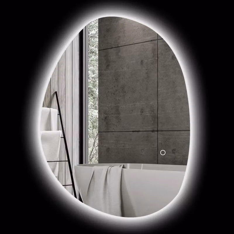 Specchio da bagno asimmetrico WISHDOR con luce LED e comando touch, argento, L: 70 cm, H: 50 cm – 2