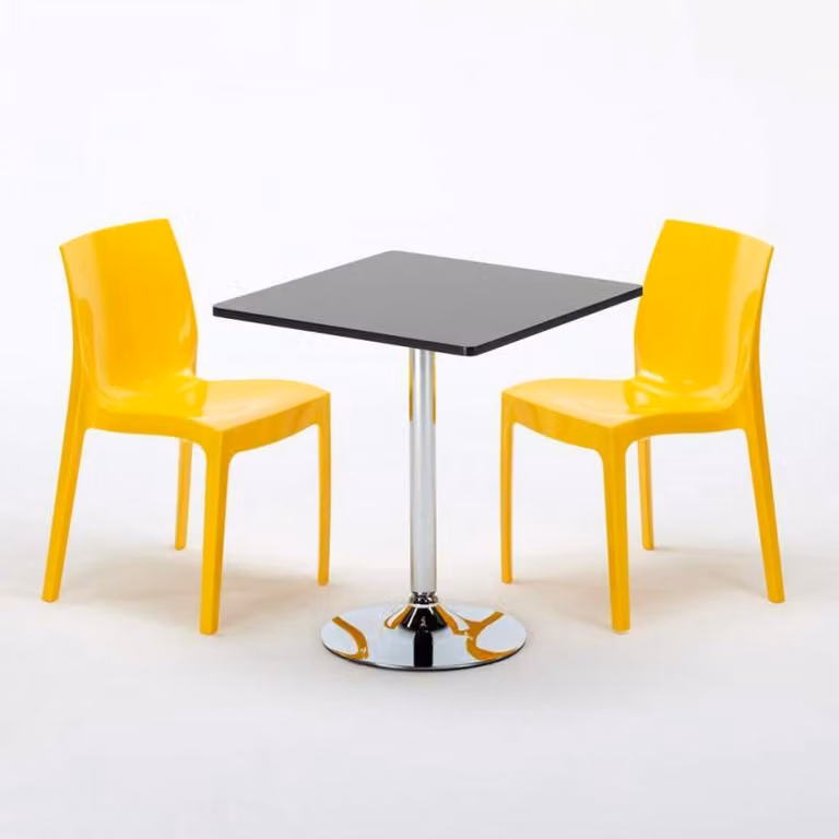 Tavolo quadrato nero e 2 sedie Set di aste per interni in polipropilene colorato Grand Soleil Ice Mojito - Giallo