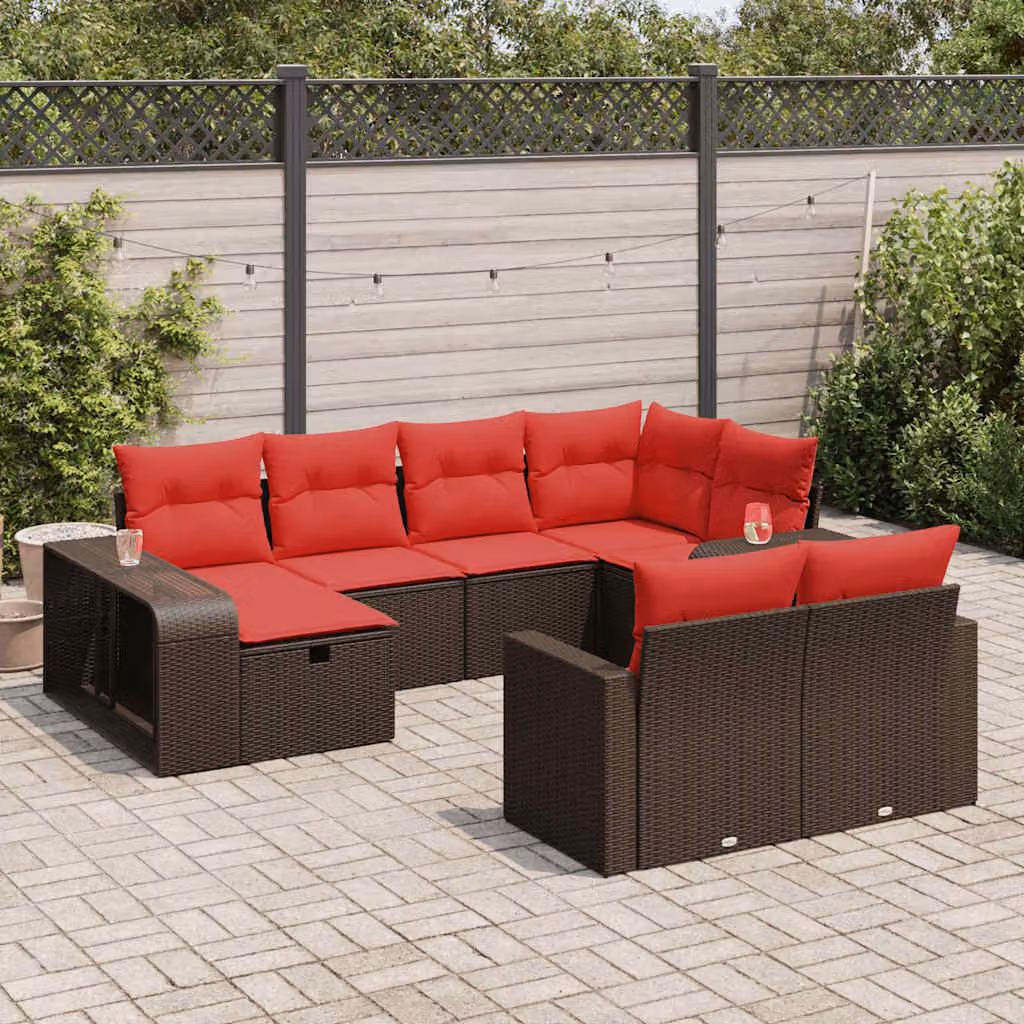Maison Exclusive - Set Divani da Giardino 10pz con Cuscini in Polyrattan Marrone