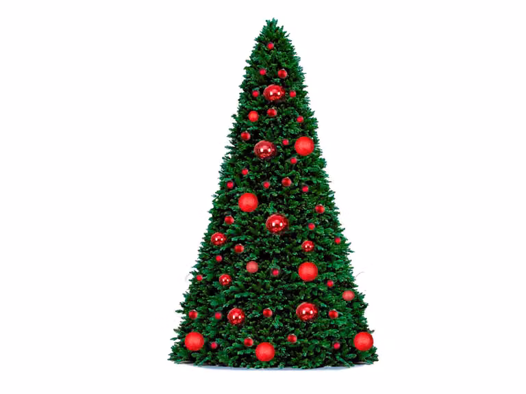 Albero di Natale artificiale decorato con 74 ornamenti ROSSO BASE 500 cm con supporto e ornamenti natalizi