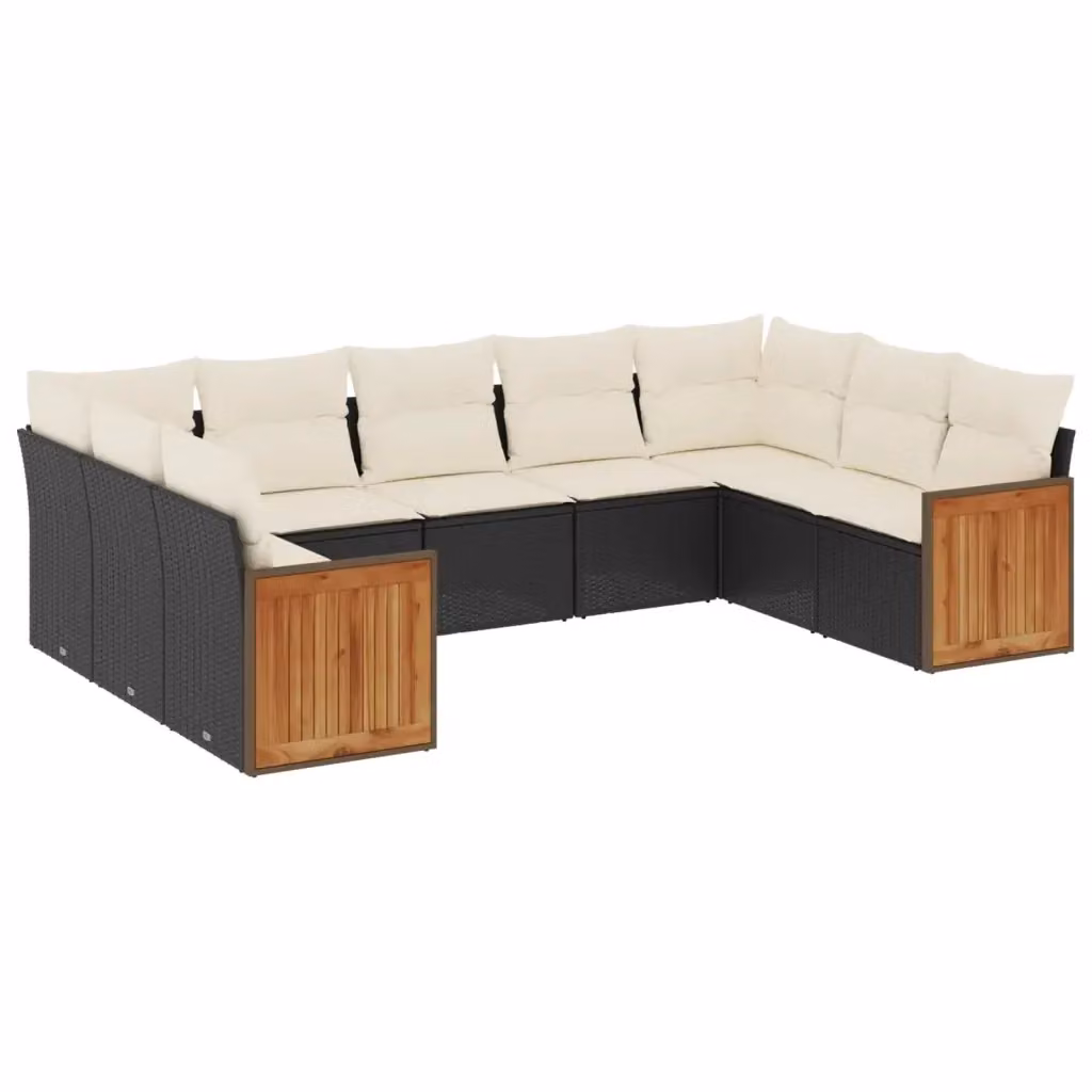 vidaXL Set Divani da Giardino a L 9 pz con Cuscini, Polyrattan e Acciaio, Nero e Bianco – 2