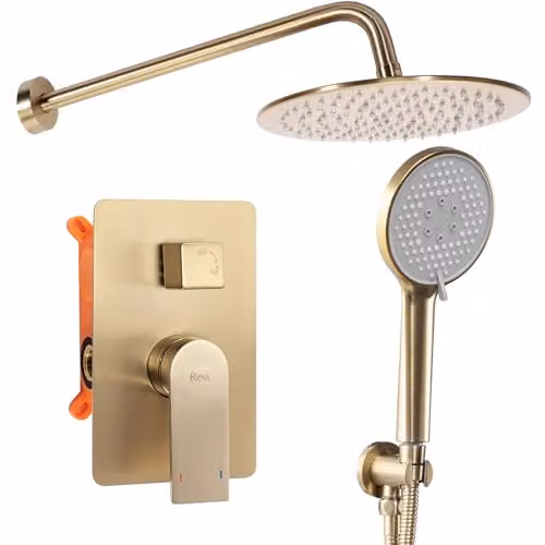 Rea - Verso Brush Gold Box Doccia Incasso Sistema Doccia In Ottone Per Bagno (Oro Spazzolato) 48x25x35cm