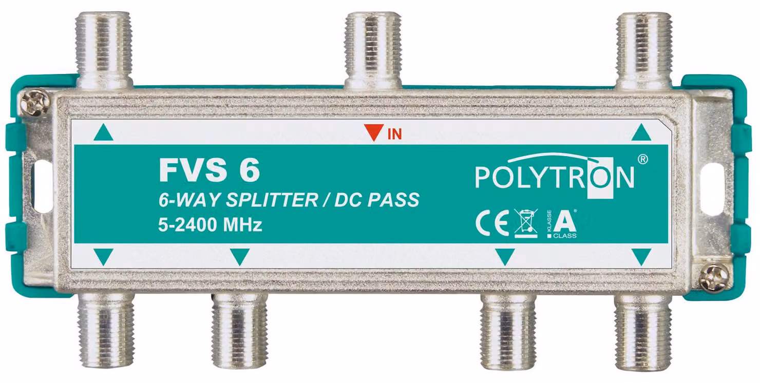 POLYTRON FVS 6, Splitter, 5 - 2400 MHz, metallico, femmina/femmina, 1 pezzo, tipo F