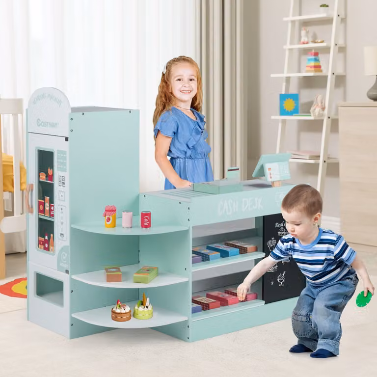 Set di giocattoli supermercato Costway con cassa e distributore automatico, Verde