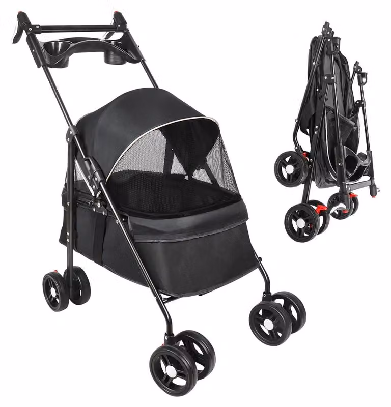 Carrello per cani, culla rimovibile per bambini, cesto portaoggetti, colore nero