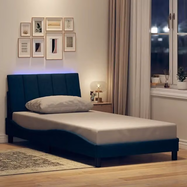 Giroletto senza materasso Hanko vidaXL in tessuto blu L: 100 cm, P: 200 cm con illuminazione sottostante e porta USB