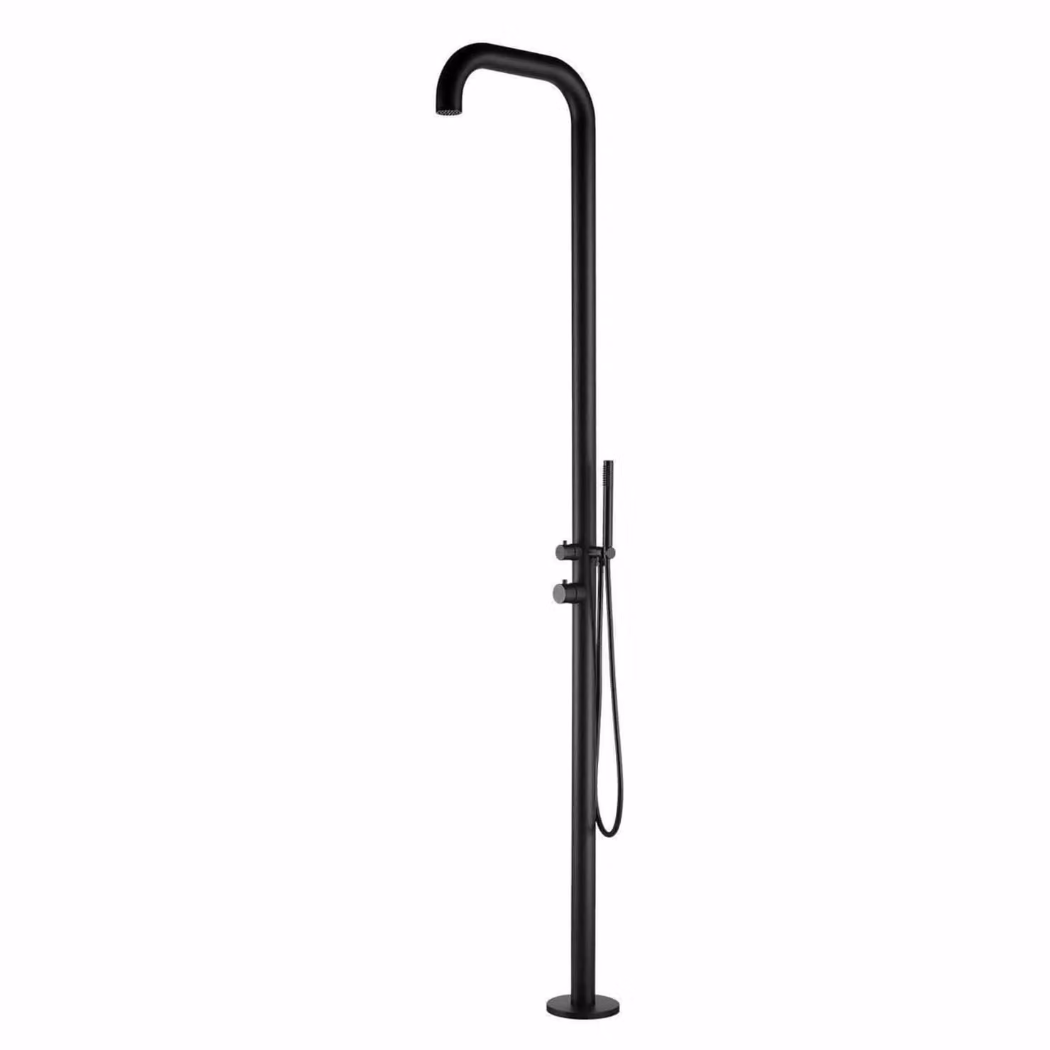 Sined: Doccia a pavimento in acciaio inossidabile AISI 316L, con miscelatore e soffione manuale, altezza 230 cm, colore nero