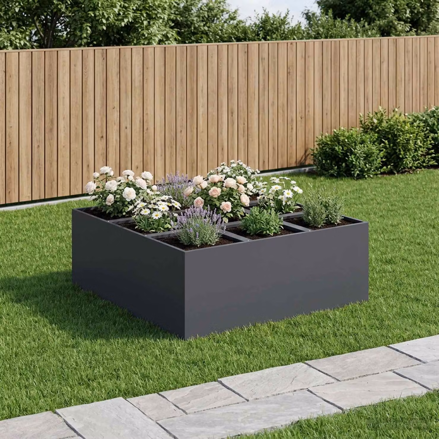 vidaXL Vaso da giardino in metallo Antracite L: 100 cm, P: 100 cm, H: 30 cm