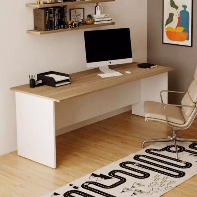 Scrivania per ufficio 200x80x74H noce naturale e bianco frassinato Ibisco – Made in Italy