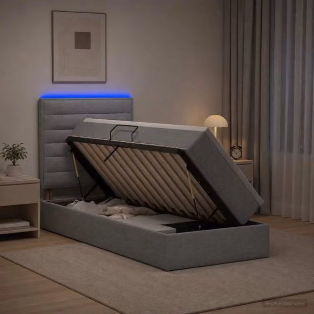 Letto con contenitore e materasso vidaXL Grigio Chiaro con illuminazione LED e porte USB L/P/H: 100 x 200 x 45 cm – 1