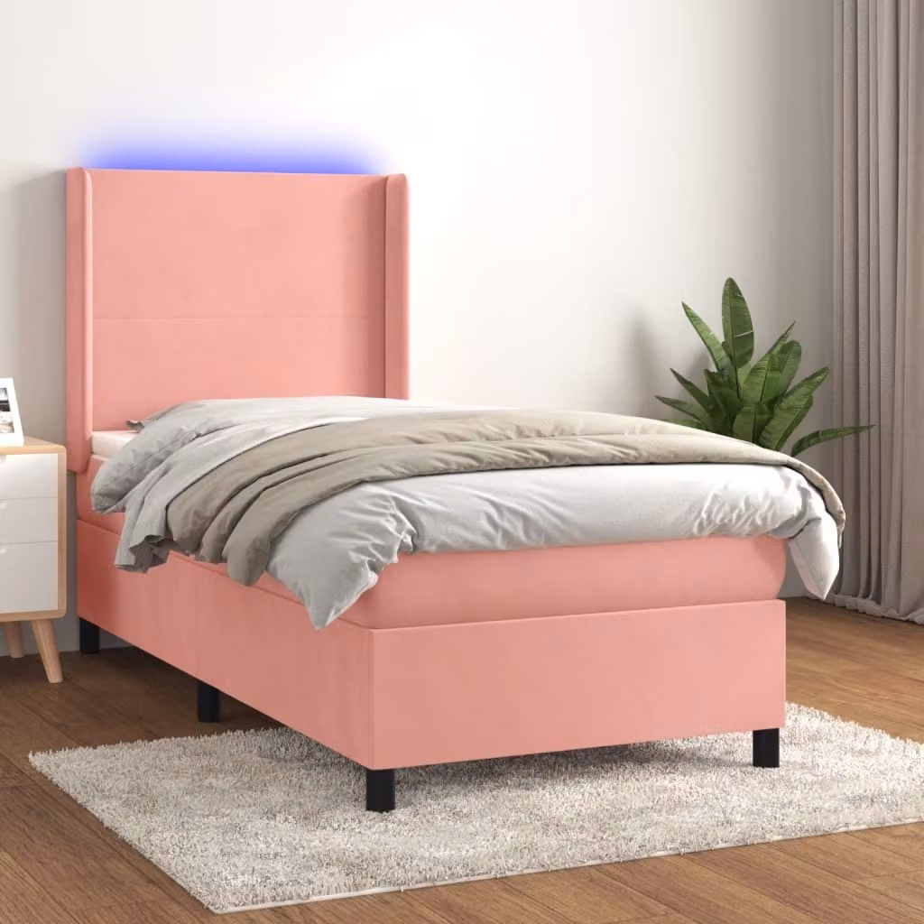 Maison Exclusive - Letto a Molle con Materasso e LED Rosa 90x200 cm in Velluto