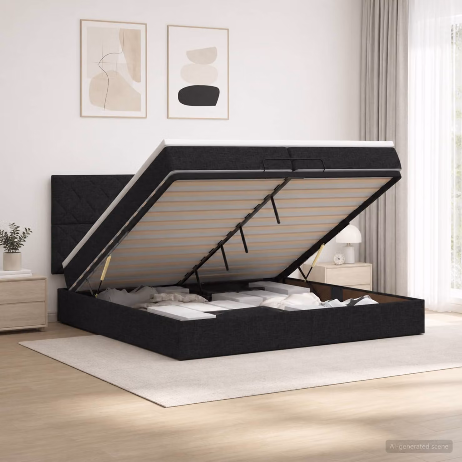 Letto Ottomano con Materasso e Illuminazione LED vidaXL, Colore Nero, L/P: 200 x 200 cm