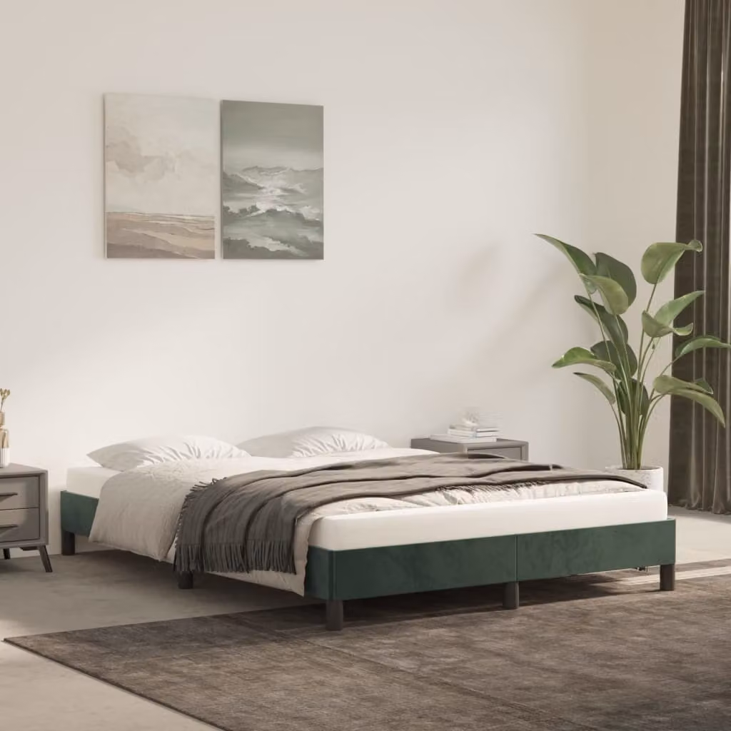 The Living Store Struttura letto in velluto verde scuro 140x190 cm