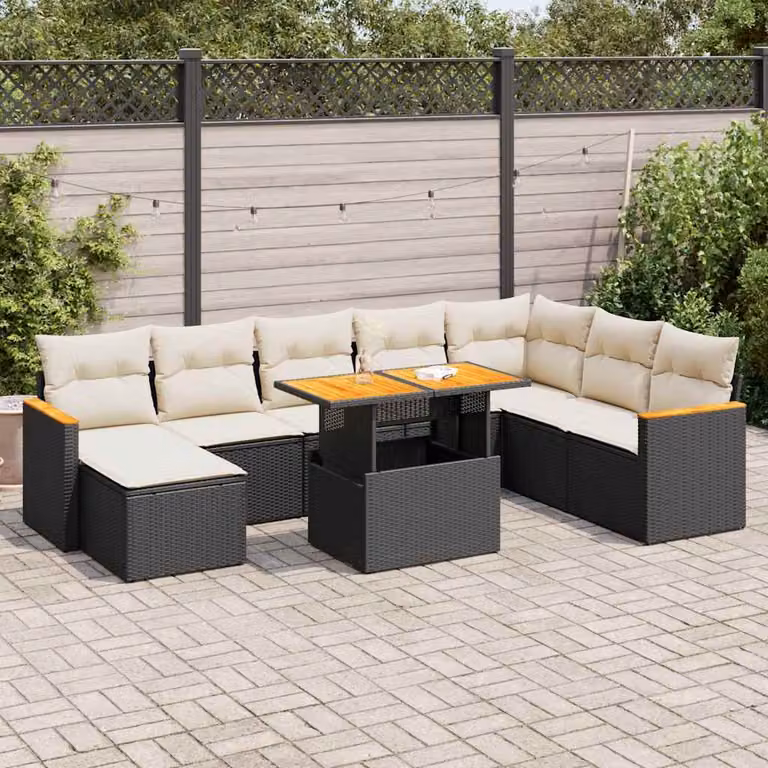 Maison Exclusive - Set Divani da Giardino 9 pz con Cuscini Nero Polyrattan Acacia