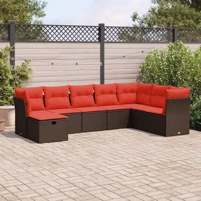 Set di Divani da Giardino vidaXL 8 pz in Polyrattan Marrone con Cuscini e Ottoman