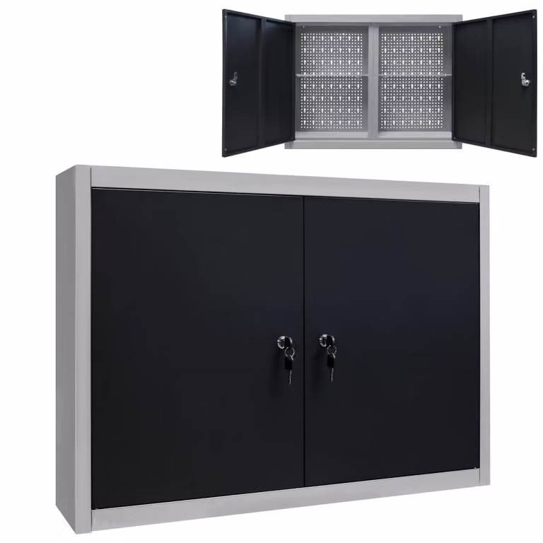 The Living Store Armadio a muro per attrezzi in metallo stile industriale grigio e nero