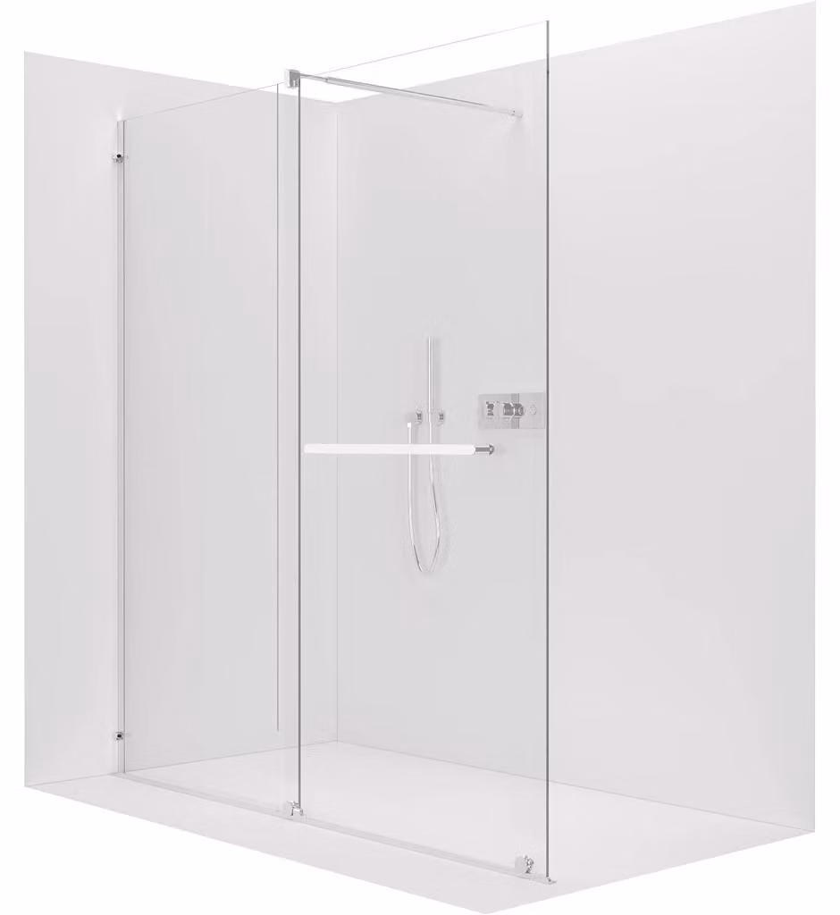 Pannello doccia angolare Walk-in Medin L/P - 8 mm - cromo, vetro trasparente - 130x195 cm - a due ante scorrevoli