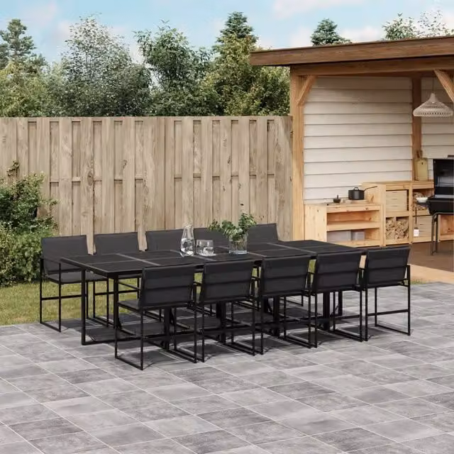 Set da Pranzo da Giardino 11 pz con Cuscini Nero in Textilene 3295076
