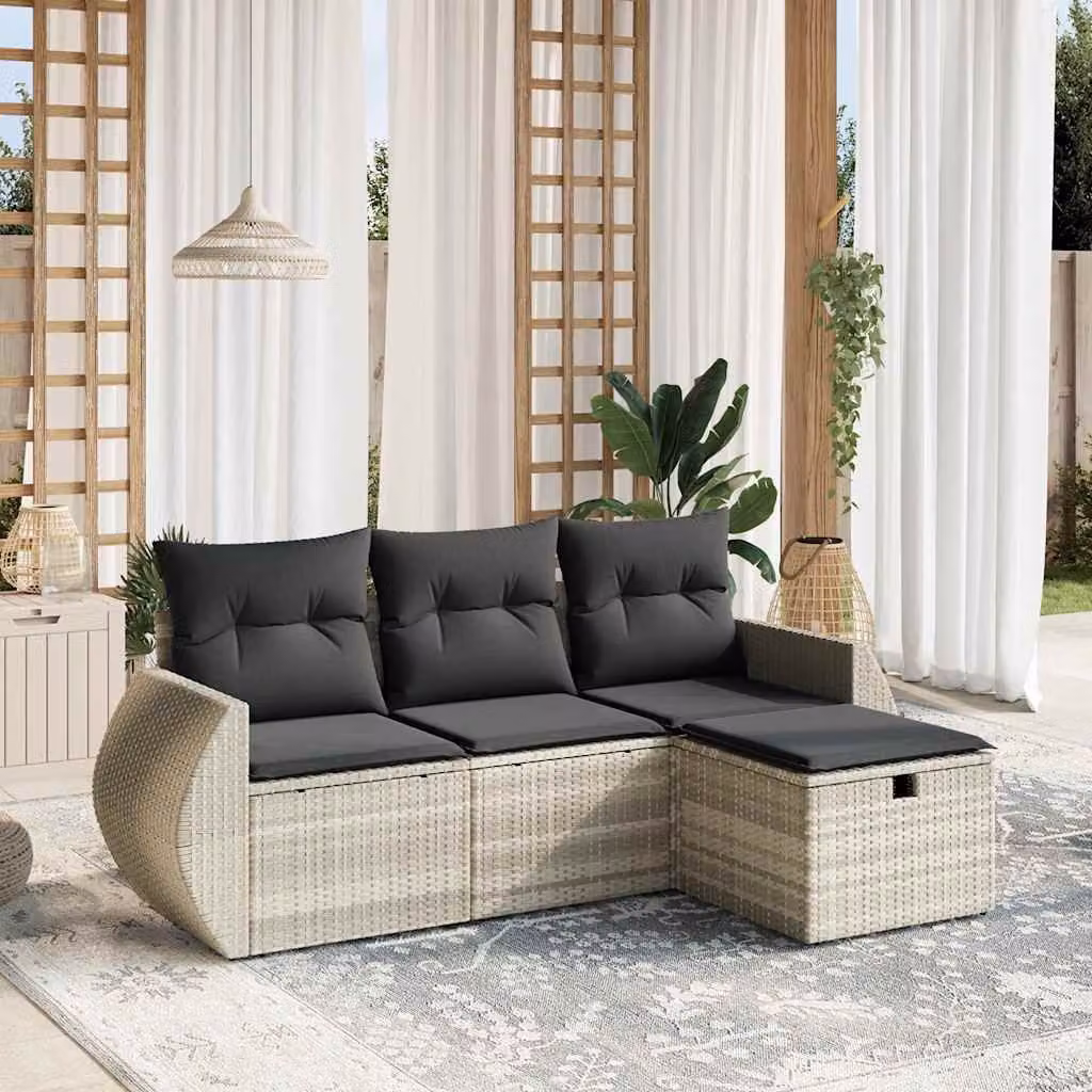 Set Divano da Giardino a L vidaXL 4pz con Cuscini Grigio con Struttura in Metallo e Polyrattan – 1