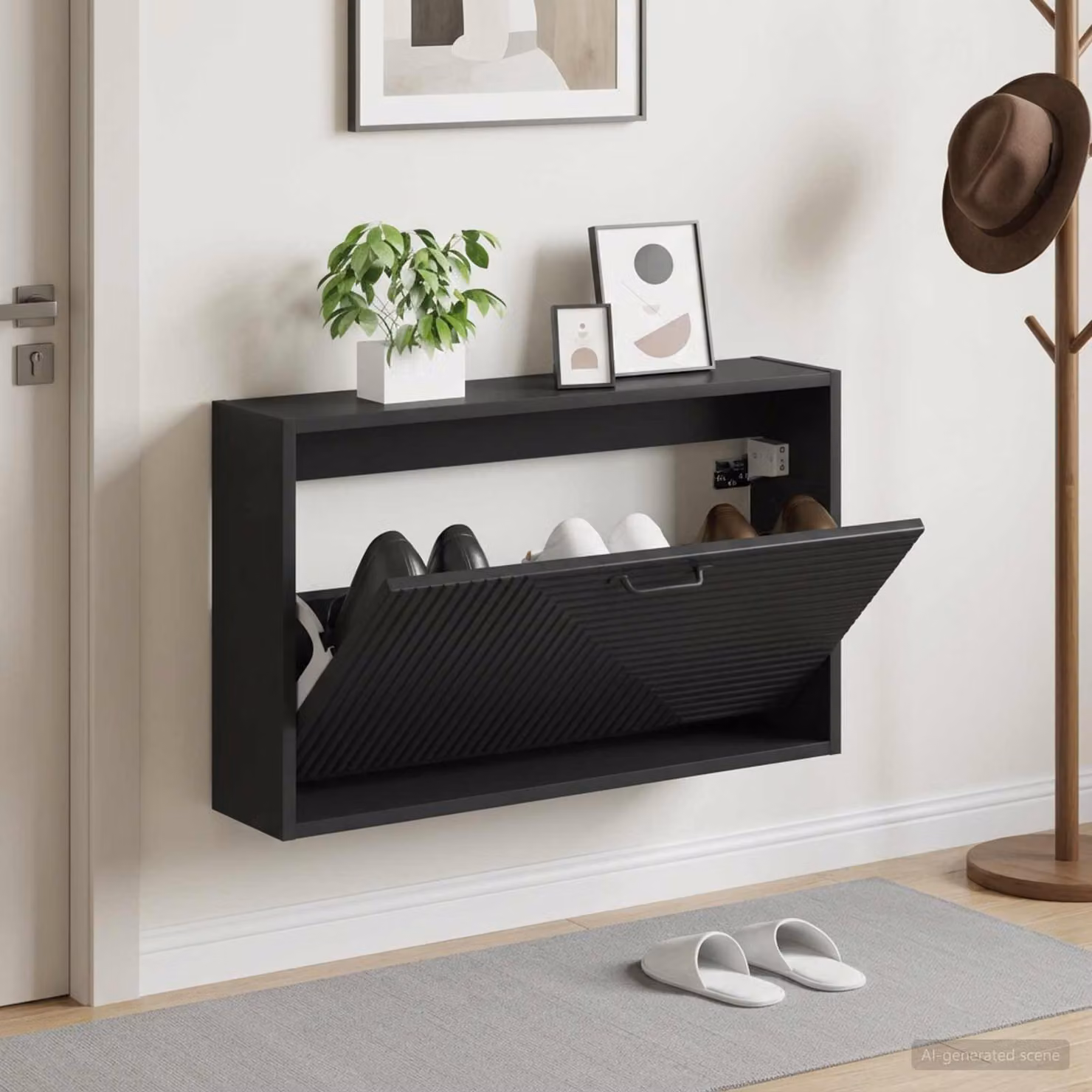Mobiletto per scarpe da muro vidaXL HAARLEM moderno nero L: 71 cm, P: 17 cm, H: 43 cm