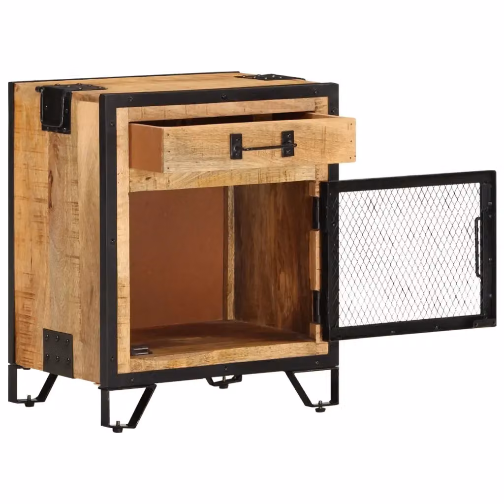 Comodino Design Mania in Legno di Mango Grezzo e Metallo, Stile Industrial, L/P/H: 43 x 30 x 51 cm – 2