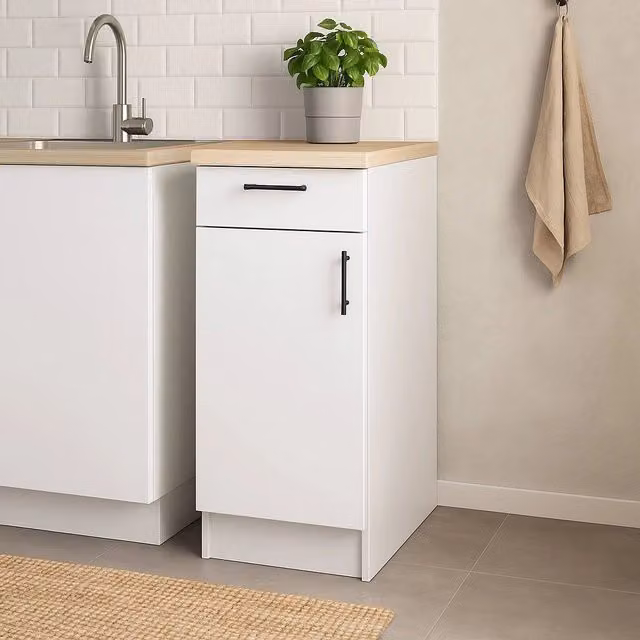 Mobile base cucina DMORA Orvia con anta e cassetto soft close, Bianco e Rovere, L: 40 cm, P: 60 cm, H: 90 cm – 1