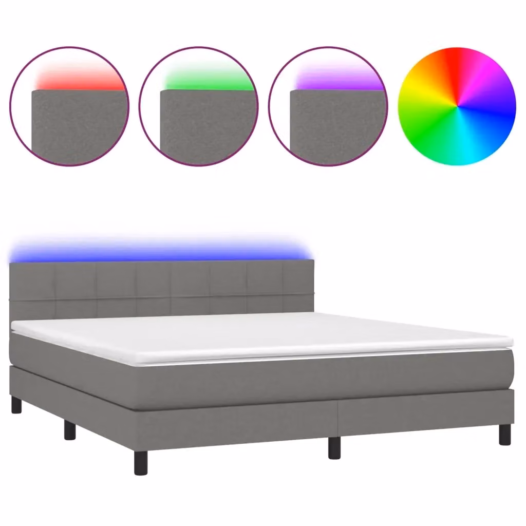 Letto Ibrido con Materasso e Illuminazione LED vidaXL in Tessuto Grigio e Bianco L: 180 cm, P: 200 cm, H: 203 cm – 2