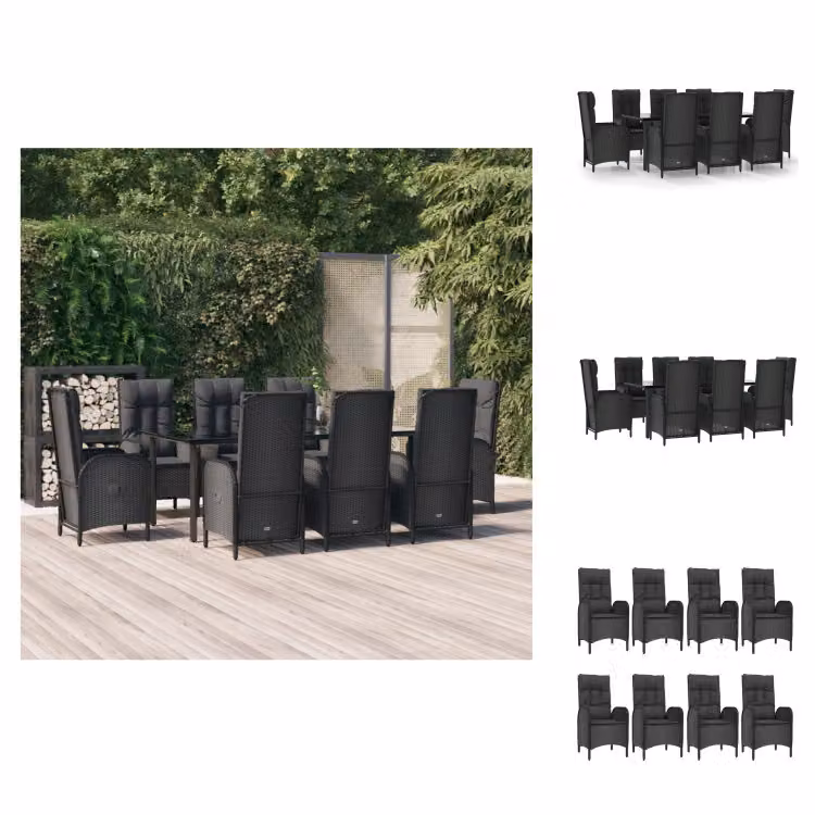 vidaXL set da pranzo da giardino 9 pezzi con cuscini in poly rattan nero - Set di mobili da giardino
