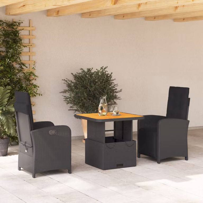 Set da pranzo da giardino vidaXL in legno di acacia oliato nero e marrone con meccanismo di regolazione dell'altezza